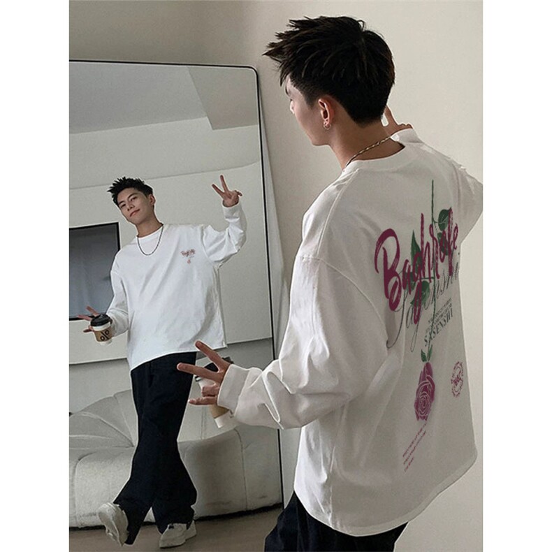 纯棉长袖T恤男春秋季美式复古潮流印花oversize休闲百搭重磅上衣,男装卫衣,星座809A(原222-1)