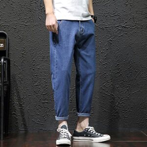 2021春秋季新日系复古修身直筒纯色大码男牛仔九分裤K069-P40图片