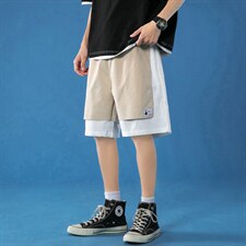 K205P40蓝底假两件宽松夏装情侣港风蝴蝶印花五分裤学生短裤，男装休闲裤，电商A050