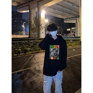 说唱歌手印花LOGO男女情侣潮牌连帽卫衣图片