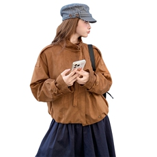美式复古休闲风短外套女秋季2025新款仿鹿皮绒高级感宽松百搭上衣，女装短外套，帛锦泉