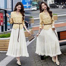 现货2026年春季新款女气质时尚潮流小外套上衣半身裙连衣裙套装，女装套装/套裙，奋斗女王