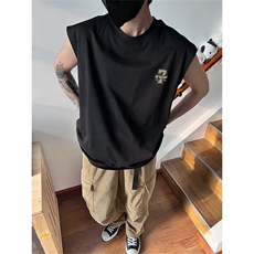 抖音得物供货现货重磅纯棉美式休闲印花宽松无袖背心潮牌t恤ABX05，男装背心/马甲，电商A443