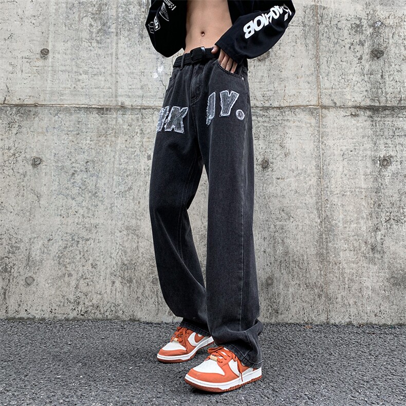 美式高街vibe复古水洗做旧牛仔裤男直筒裤子A061-W9980-P60控78图片