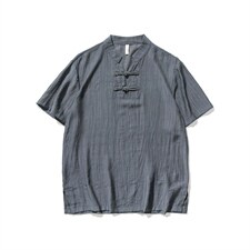 白底平铺大码风棉麻亚麻短袖盘扣衬衫唐装薄款冰丝潮 F18/P50图片