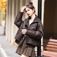 高端时尚柔软蛋白皮90白鸭绒羽绒服女2025冬季新款女显瘦皮衣外套，女装羽绒服，意芙