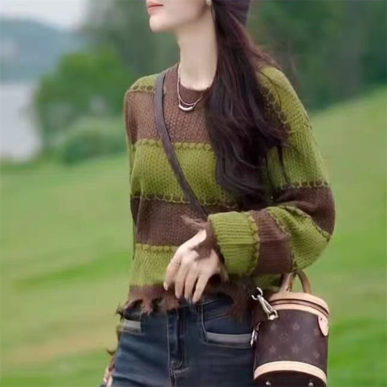 简约设计感经典撞色百搭长袖T恤,女装T恤,萱芳婷羊绒