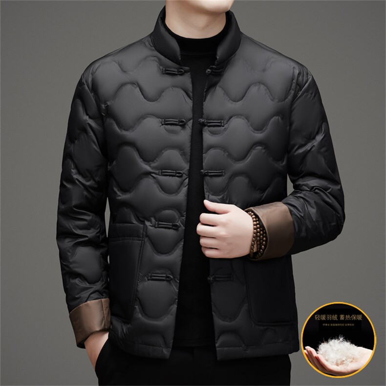 主推新标90白鸭绒羽绒服唐装男中老年风复古新中式唐装，男装羽绒服，钱塘723
