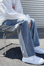 2024秋冬新款高街阴阳拼接潮牌直筒宽松牛仔裤NB64-P50控69，男装牛仔裤，星座914-3
