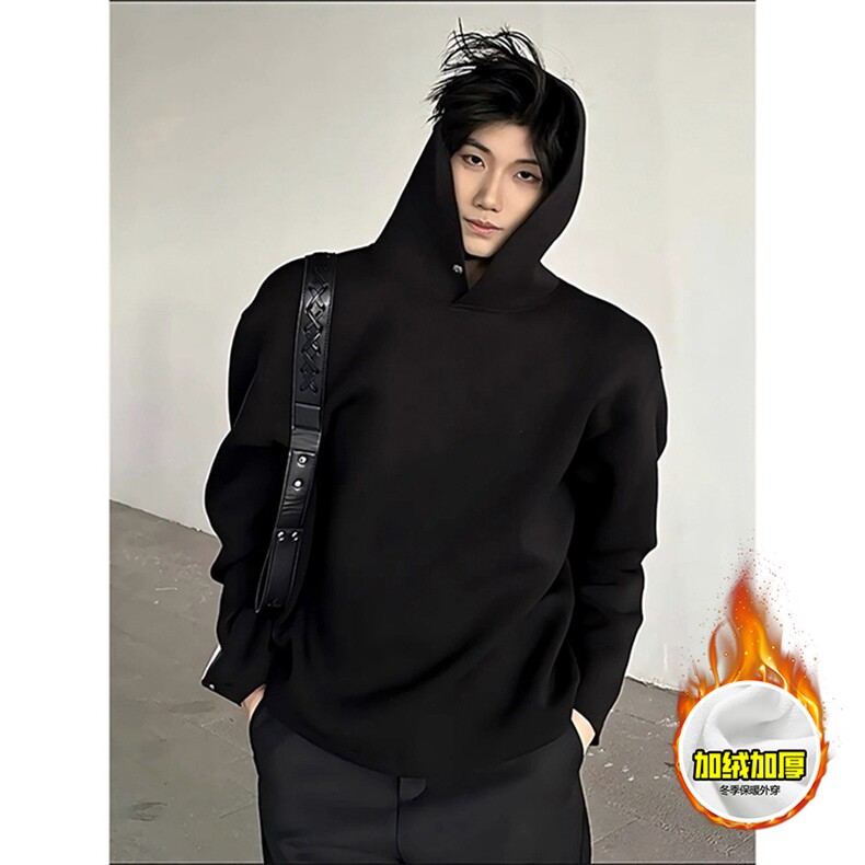 480G重磅加绒硬挺boxy男女秋冬美式高街结构一粒扣连帽卫衣厚外套，女装短外套，电商A486