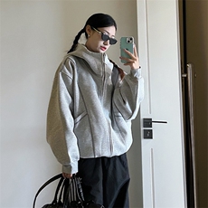 抖音得物高品质秋冬美式高街重磅结构辑明线纹理连帽卫衣外套W111，女装短外套，电商A486-1