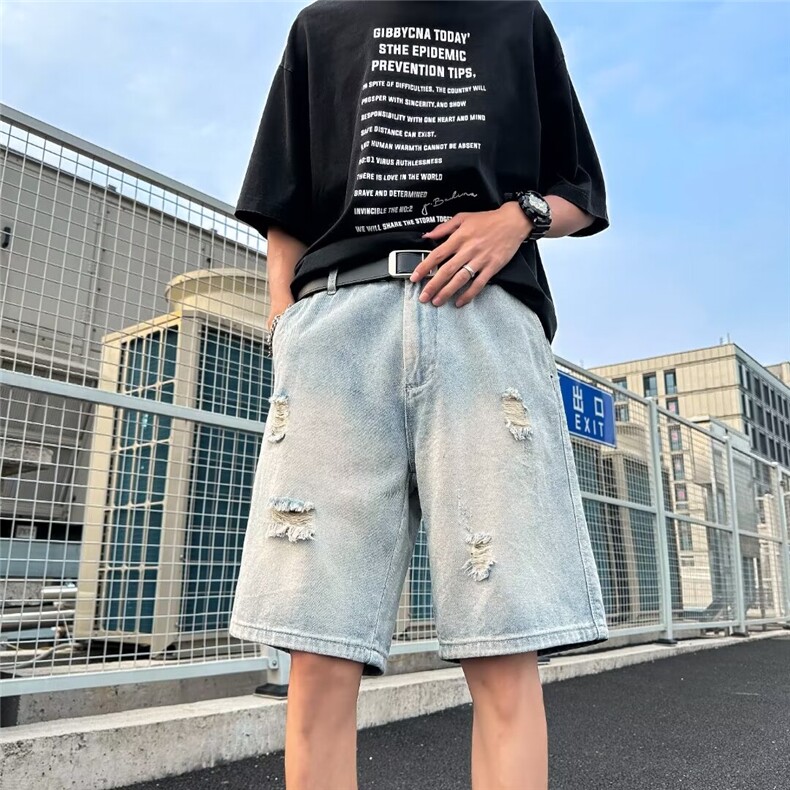 夏男牛仔短裤破洞渐变色五分裤D761P38,男装牛仔裤,星座1013-1