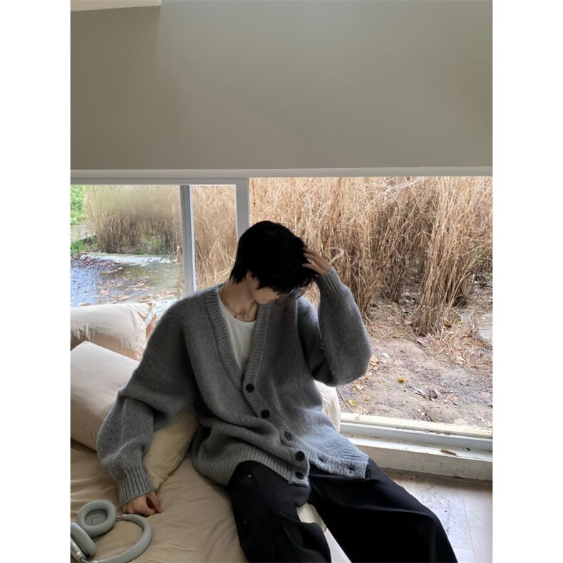 日韩系潮流大V领扣子开衫毛衣男女休闲针织开衫外套6012-P52网图,针织衫/毛衣,电商B245