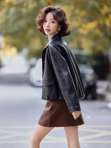 港风pu皮衣外套女短款2025春季新款小个子高级感欧货休闲夹克上衣图片