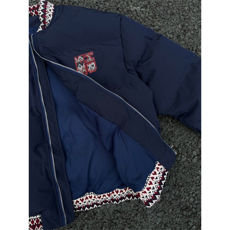 网图有货藏蓝色民族提花拼接品质夹棉棒球服棉衣外套男A234-P88,男装棉衣,星座1505