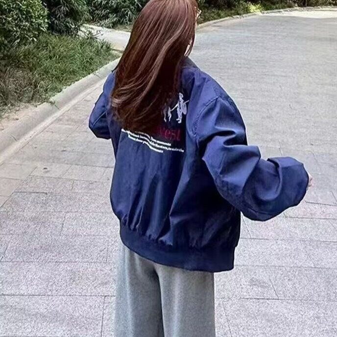 春秋美式字母刺绣男女夹克飞行员工装棒球服情侣小众纯色潮牌外套,男装夹克,星座506A