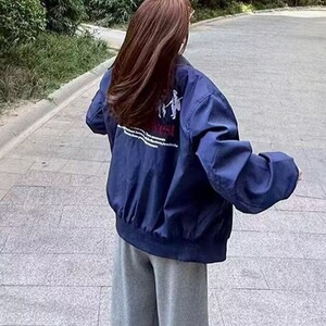 春秋美式字母刺绣男女夹克飞行员工装棒球服情侣小众纯色潮牌外套图片