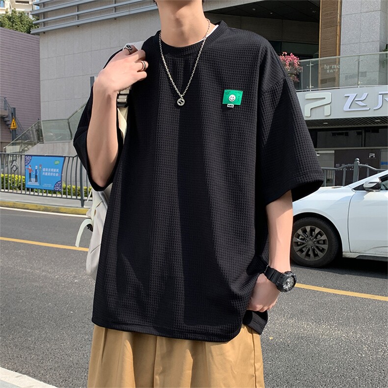 凹凸格绣标开叉短袖t恤男女同款021P35,男装T恤,电商A309