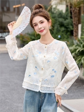 现货新款休闲重工艺刺修女夏薄款宽松小个子时尚新中式外套防晒衣，女装防晒衣，美静678