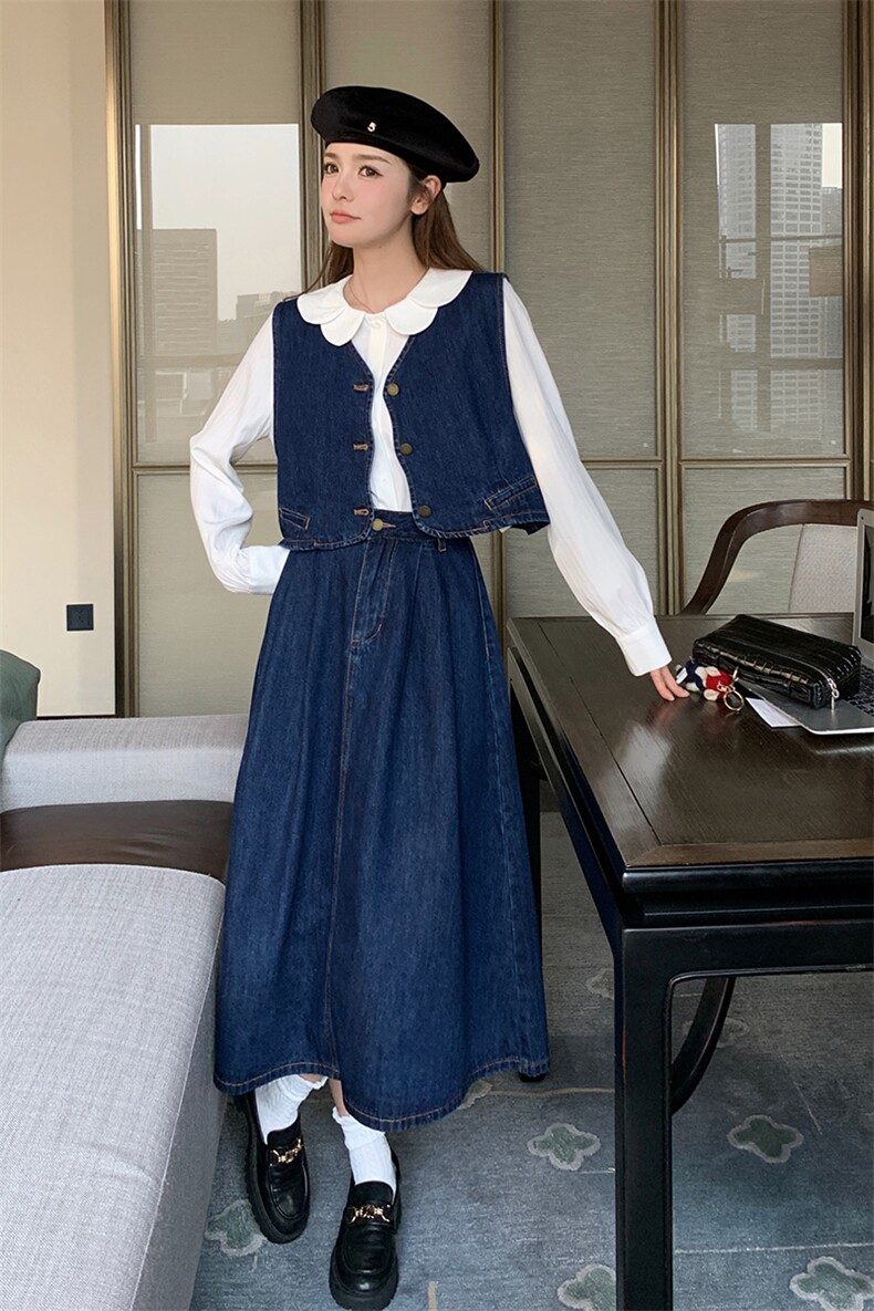26春大货牛仔三件套（马甲+衬衫+半身裙)2D001-6523-P155-K218,女装套装/套裙,2D001