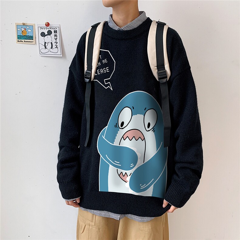 1港风圆领中性情侣潮流大码M-5XL印花加厚毛衣男7785P55加绒P70图片