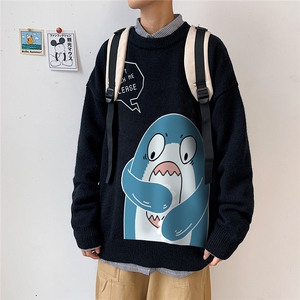 1港风圆领中性情侣潮流大码M-5XL印花加厚毛衣男7785P55加绒P70图片