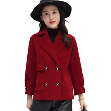 2022年冬季季新款休闲韩版宽松短款翻领毛呢纯色外套大衣，女装毛呢外套，霓裳依族