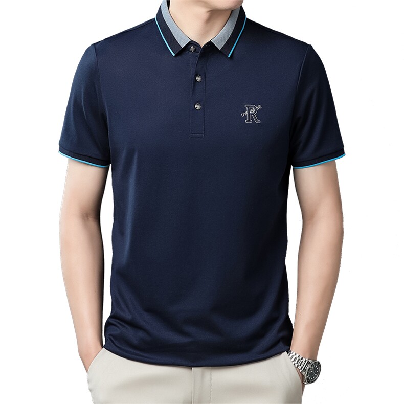 休闲男短袖T恤2023新款夏季翻领简约打底上衣中年宽松潮流POLO衫,男装T恤,电商B212（原钱塘6029）