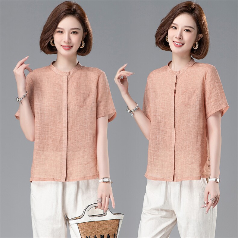 棉麻衬衫女2024夏季新款中年妈妈I洋气亚麻小个子时尚，女装衬衫，阿丹