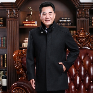 8037/P150 中老年大衣中长款呢大衣男装中年男装呢外套老年人大衣图片