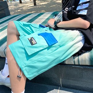 2021年夏季新款休闲裤男港风工装潮牌短裤中性风DS-C407-2029-P40,紫色男孩子穿搭图片