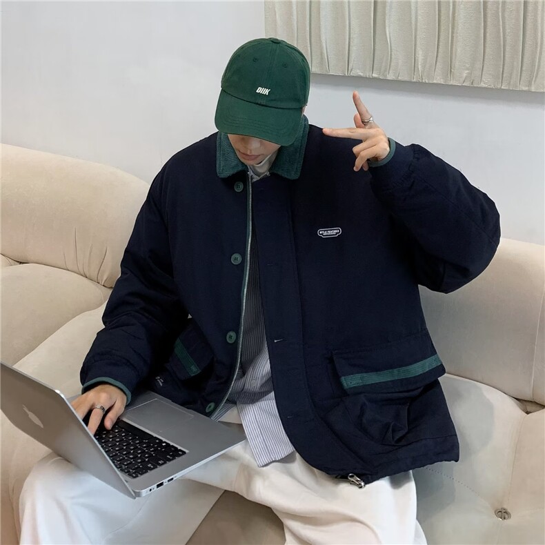 冬季潮牌撞色翻领工装棉服外套男潮宽松休闲M8004-P85,男装棉衣,星座1109-3
