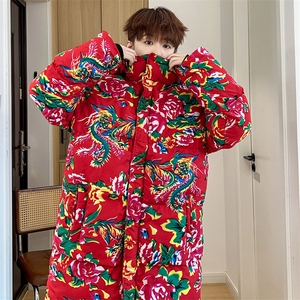东北大花棉袄男冬季中长款加厚保暖潮牌军大大衣连帽棉衣棉服外套图片