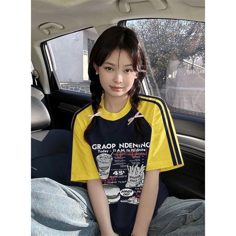 夏季美式高街重磅纯棉三条杠织带插肩撞色男女短袖T恤CZ72-特P25,男装T恤,电商A486