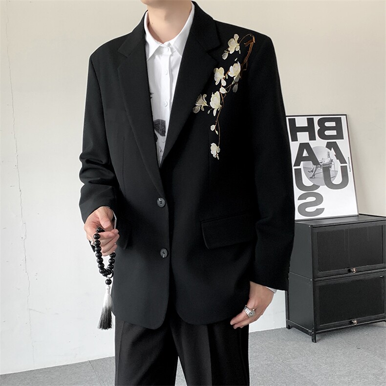 2025新中式中山装刺绣西服结婚礼服登记戗驳领男西装结婚外套,男装西服,星座909