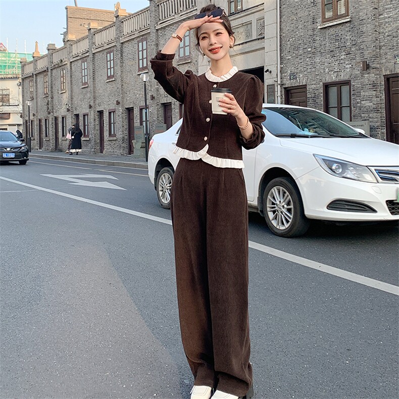 《现货新品》拼接花边宽松显瘦舒适两件套运动休闲套装,女装套装/套裙,曼琳思菲