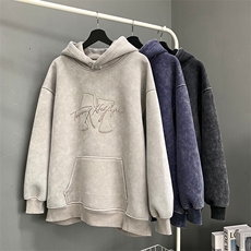 904-2-CD606-P65控98秋冬重磅炒砂卫衣贴布刺绣连帽衫男女宽松，男装卫衣，星座904-2