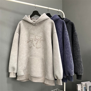 904-2-CD606-P65控98秋冬重磅炒砂卫衣贴布刺绣连帽衫男女宽松图片