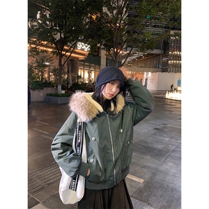 现货重磅boxy短款棉衣座山雕大毛毛领男女棉服水洗工装厚外套图片