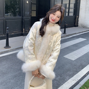 新中式毛毛拼接白色羽绒服女2026冬季新款高级小众加厚短外套图片