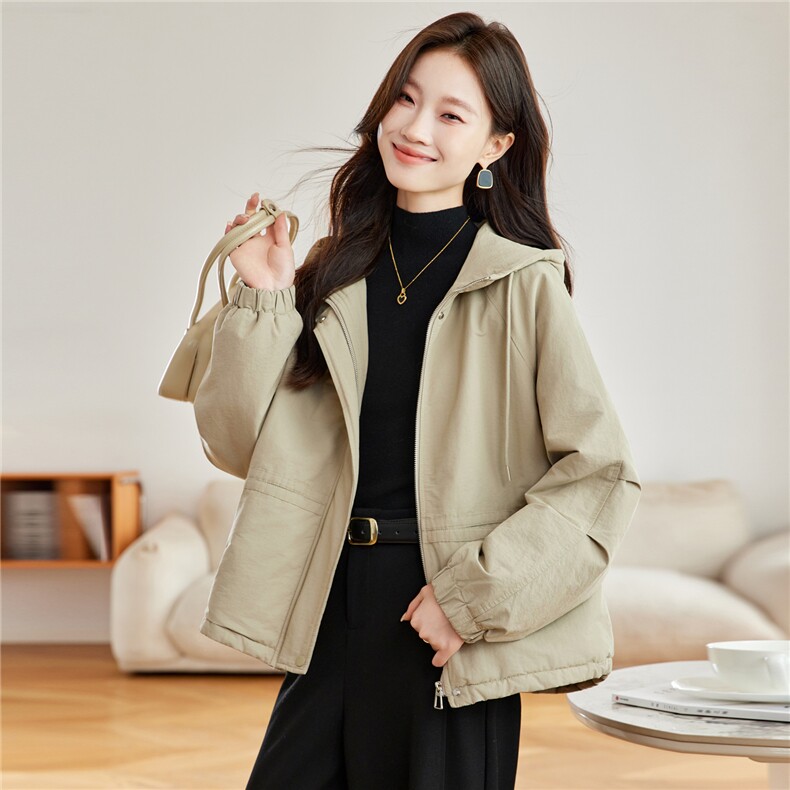 时尚连帽短款加绒加厚外套女2025秋冬新款宽松显瘦休闲派克服棉服,女装派克服,木子恋