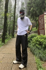 B221美式ins街头hiphop刺绣宽松褶皱休闲裤子LK23123-P60控78，男装休闲裤，电商B221