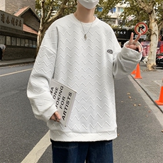 卫衣港风宽松印花圆领百搭简约ins白色薄款高街长袖男W1821-P28，男装卫衣，星座512-2