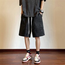 24美式重磅鹿皮绒钢印短裤夏季宽松大码五分裤KH111P48控68，男装牛仔裤，电商A341