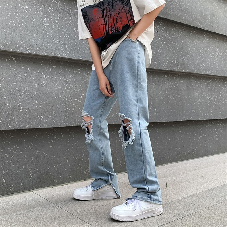 美式高街vibe破洞牛仔裤男2022嘻哈潮牌直筒宽松阔腿裤K3217-P38，男装牛仔裤，星座512-2