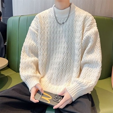 秋冬男女圆领套头毛衣波浪线条纹针织衫鹿毛绒打底外套MY307-P48，男装T恤，星座302B