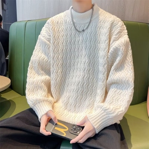 秋冬男女圆领套头毛衣波浪线条纹针织衫鹿毛绒打底外套MY307-P48图片
