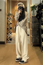 秋季高街哥特字母毛巾绣麂皮绒休闲裤女模XZ604-KP82-P55控68，男装休闲裤，星座604