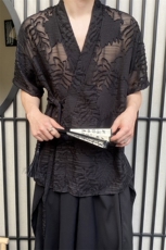 夏季新中式镂空花卉禅意绑带短袖男女衬衣复古衬衫，男装衬衫，电商A246