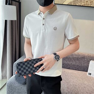 主推抖音夏季U字母立体刺绣翻领短袖男T恤Polo衫体恤T066-P45图片